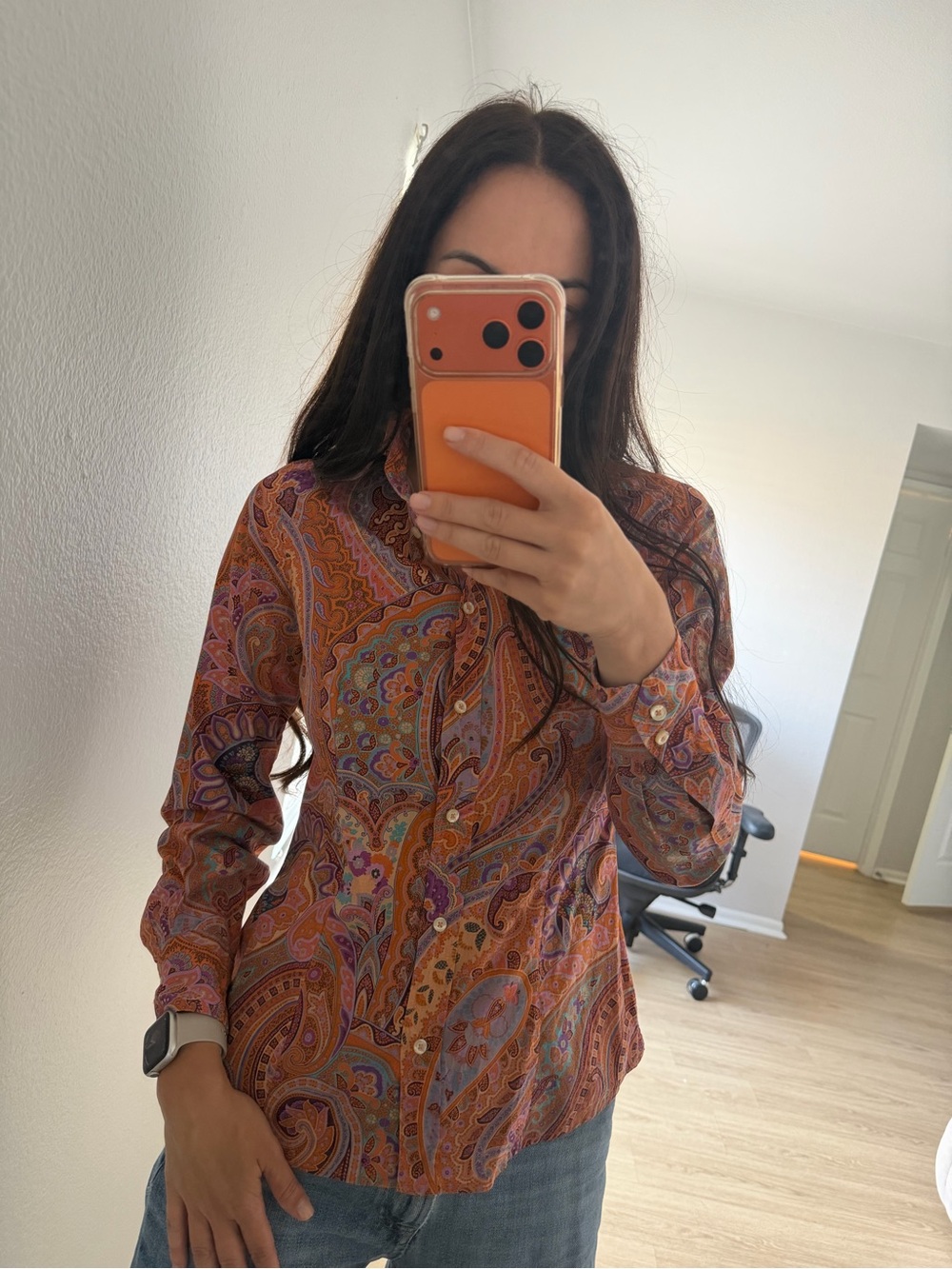 Etro Multicolor Orange Paisley Button-Down Shirt - Picture 3 of 6